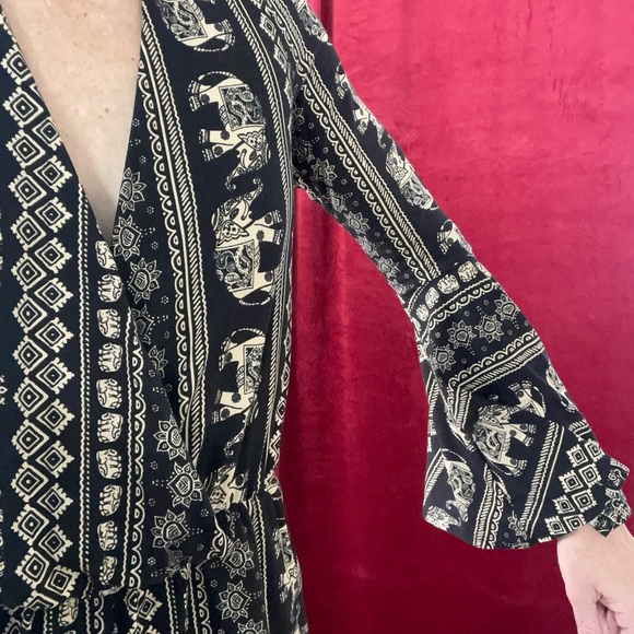 Boho Chic Black and Cream Patterned Romper - Picture 2 of 7